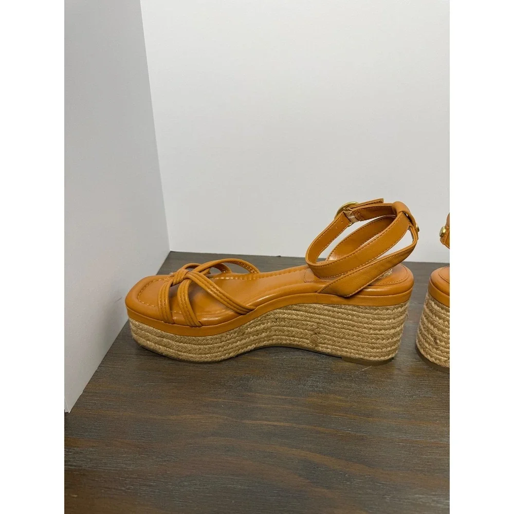 Vince Camuto Loressa‎ Strappy Platform Wedge Sandals Espadrille Tan Size 9.5